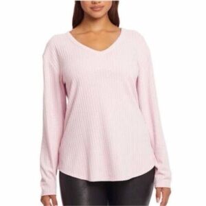 Chaser Light Pink Mauve Waffle Long Sleeve V-Neck Top Large